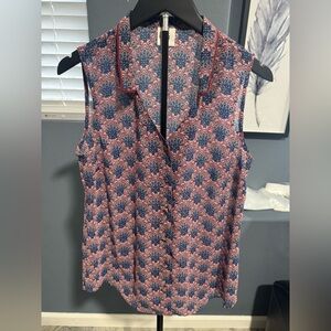 CAbi Floral Sleeveless Blouse - Red and Blue